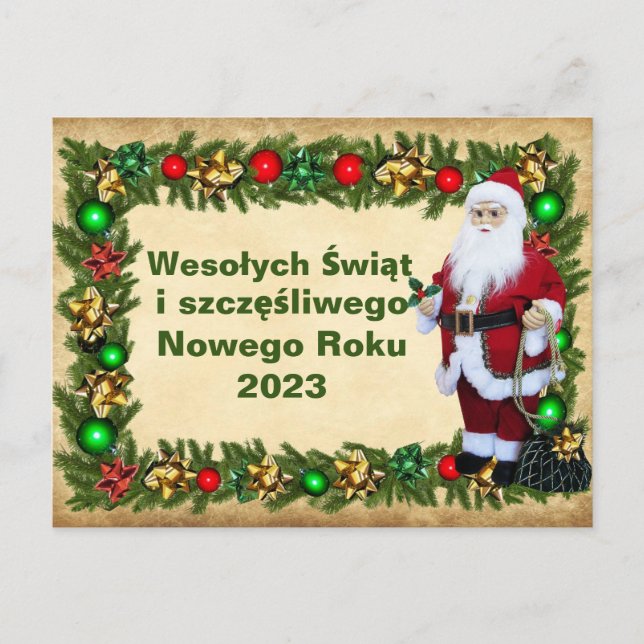 Tarjeta de navidades en polaco Wesołych Świąt (Anverso)