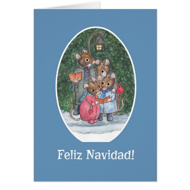 Tarjeta de Navidades españoles con ratones blancos (Frente)
