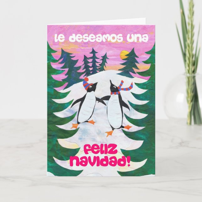 Tarjeta de Navidades españoles - Pingüinos para pa (Anverso)