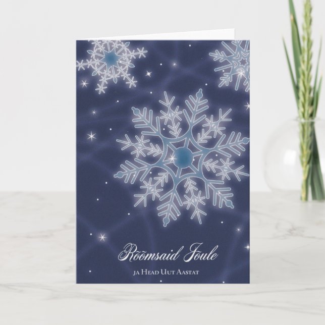 Tarjeta de Navidades estonios - Copo de nieve azul (Anverso)