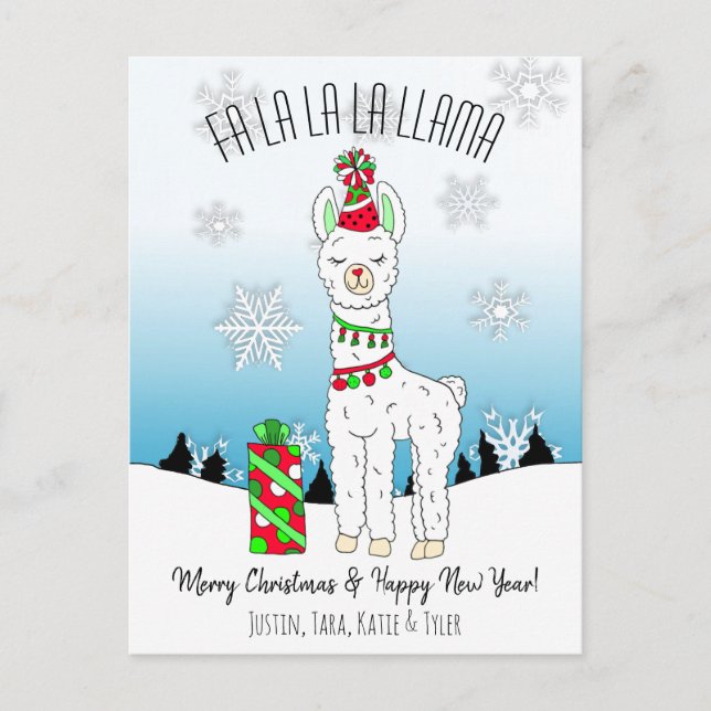Tarjeta de Navidades Fa La La Llama (Anverso)