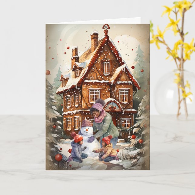 Tarjeta de Navidades familiares afroamericanos (flor amarilla)