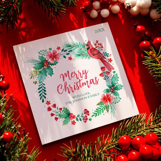 Tarjeta de Navidades familiares con botánico acuar (Family Christmas Card with Watercolor Botanicals)