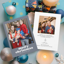 Tarjeta de Navidades familiares de fotos azules