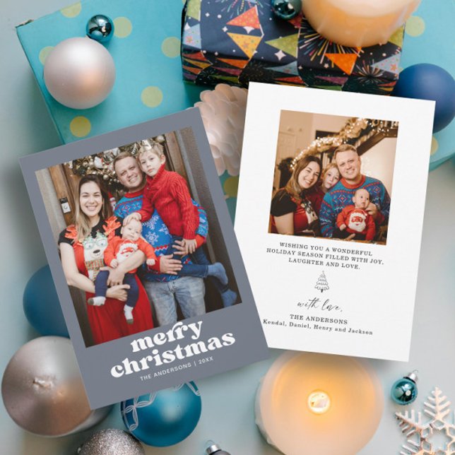Tarjeta de Navidades familiares de fotos azules (Subido por el creador)