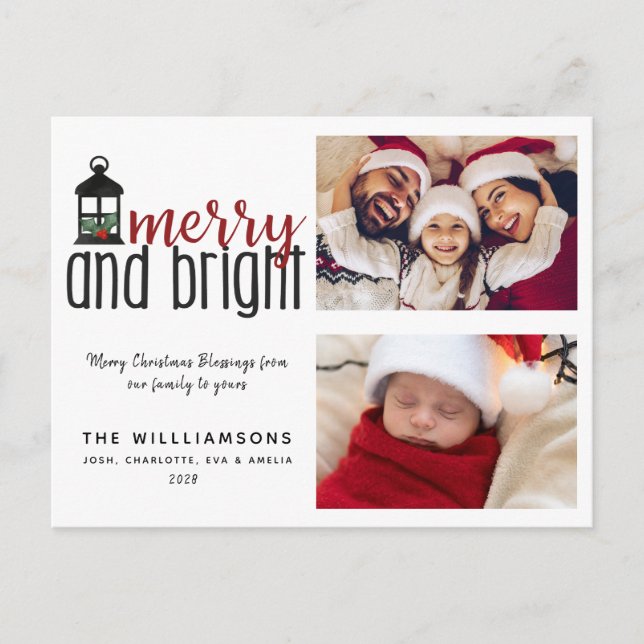 Tarjeta de Navidades familiares de fotos merry y B (Anverso)