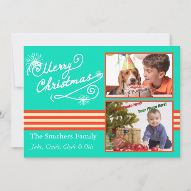 Tarjeta de Navidades familiares de fotos Retro Blu (Anverso)