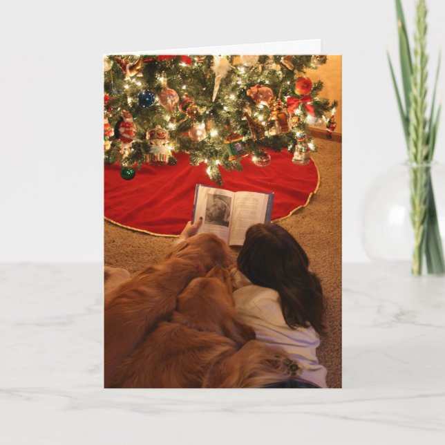Tarjeta de Navidades familiares de Golden Retrieve (Anverso)