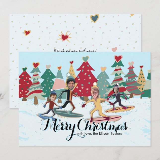 Tarjeta de Navidades familiares Snowboard (Anverso / Reverso)