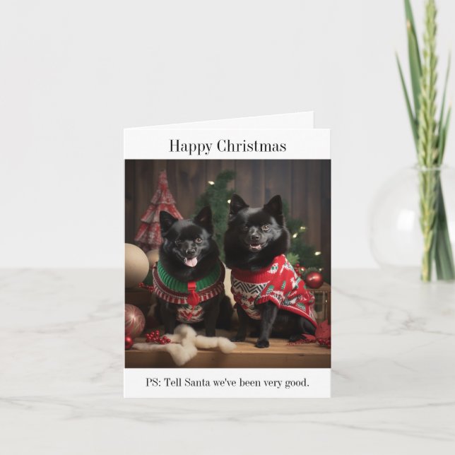 Tarjeta de Navidades felices de Schipperke Dogs (Anverso)
