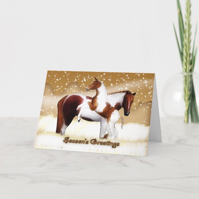 Tarjeta de navidades - Felices Fiestas - Caballos, (Anverso)