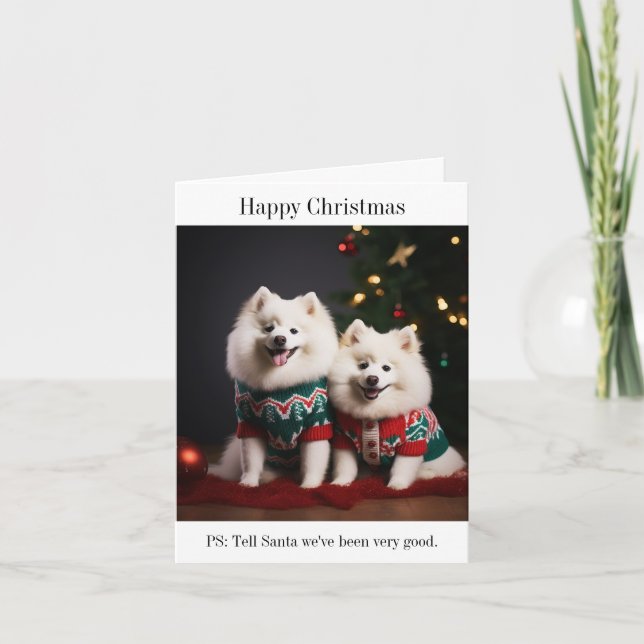 Tarjeta de Navidades felices para perros samoyed (Anverso)