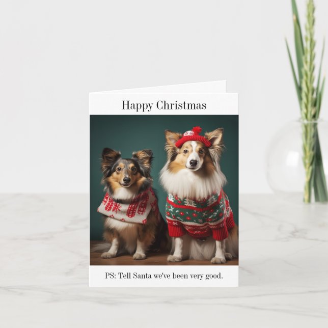 Tarjeta de Navidades Felices para Sheepdogs de She (Anverso)