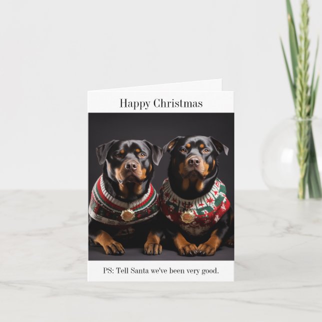 Tarjeta de Navidades Felices Rottweiller Dogs (Anverso)
