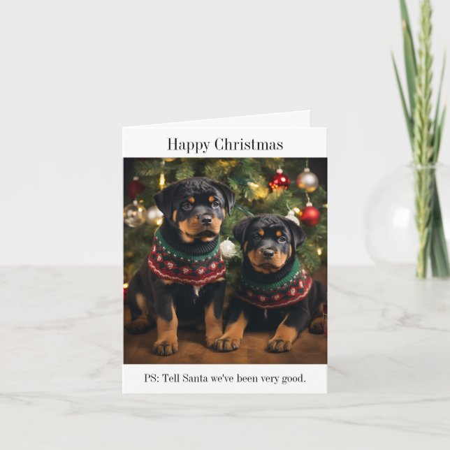 Tarjeta de Navidades Felices Rottweiller Puppies (Anverso)
