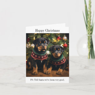 Tarjeta de Navidades Felices Rottweiller Puppies