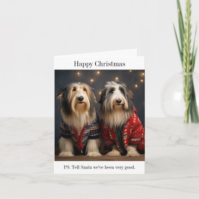 Tarjeta de Navidades Feliz de Collies con barba (Anverso)