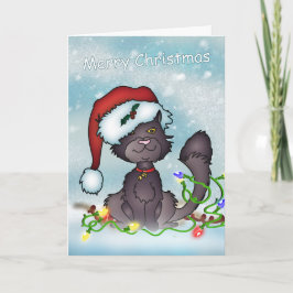 Tarjeta de navidades - Feliz Gato Gris de Navidad