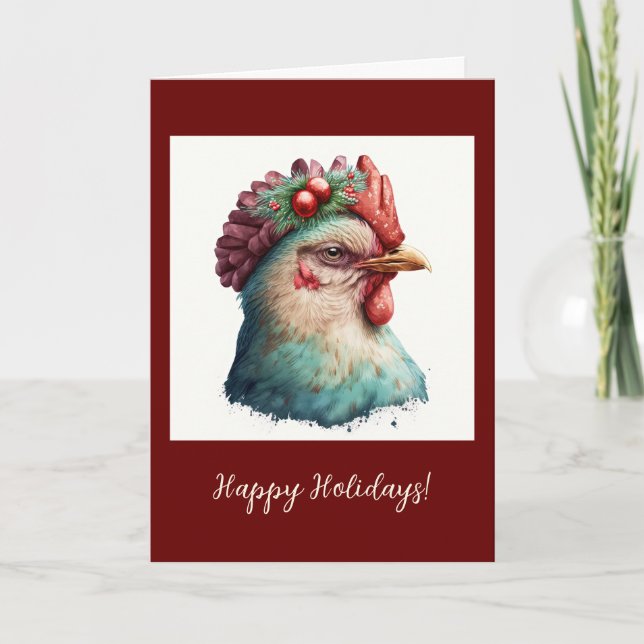 Tarjeta de Navidades/festividad plegada de pollo f (Anverso)