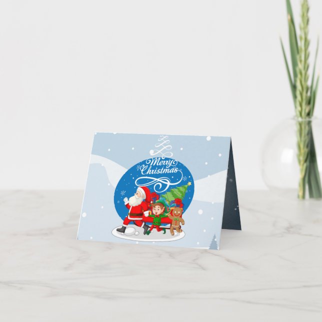 Tarjeta de Navidades festivos de Santa y amigos (Anverso)