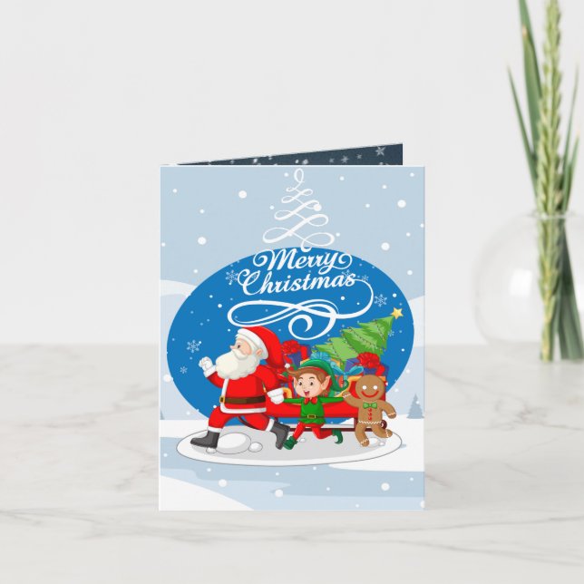 Tarjeta de Navidades festivos de Santa y amigos (Anverso)