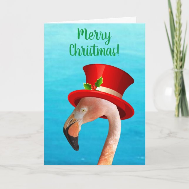 Tarjeta de Navidades Flamingo Rosa Feliz Navidad (Anverso)