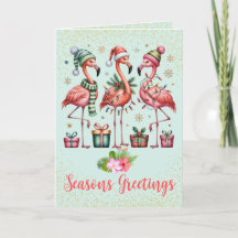 Tarjeta de Navidades Flamingo Tropical