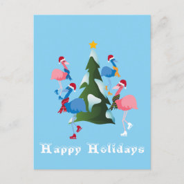 Tarjeta de Navidades Flamingos de Patinaje Hielo