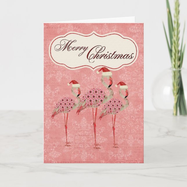 Tarjeta de Navidades Flamingos Rosados (Anverso)