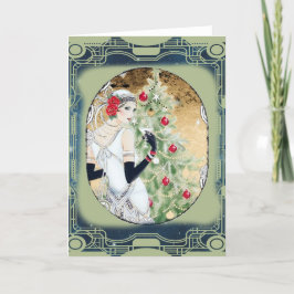Tarjeta de Navidades Flapper Art Deco de los años 
