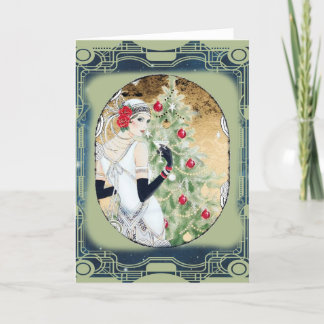 Tarjeta de Navidades Flapper Art Deco de los años