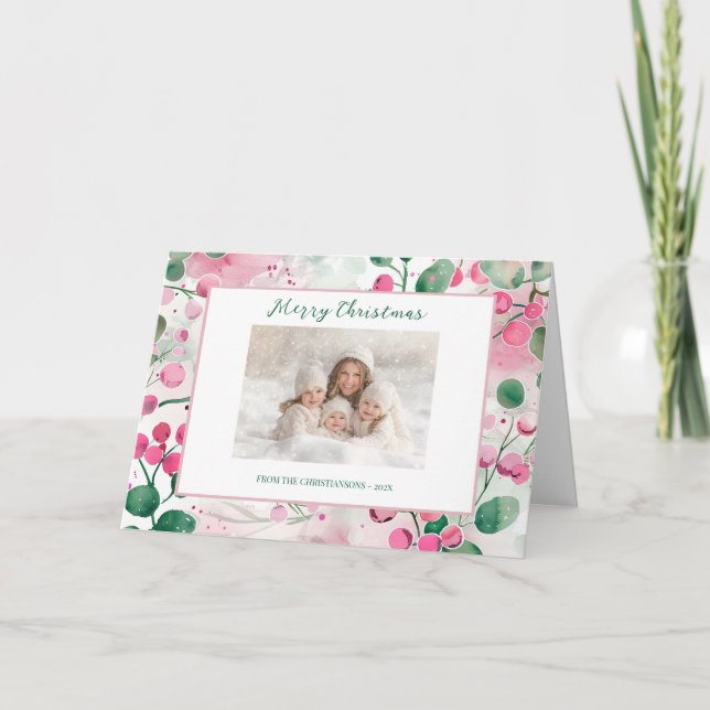 Tarjeta de Navidades florales con foto de Berry Ro (Anverso)