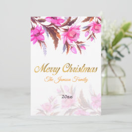 Tarjeta de Navidades florales rosados