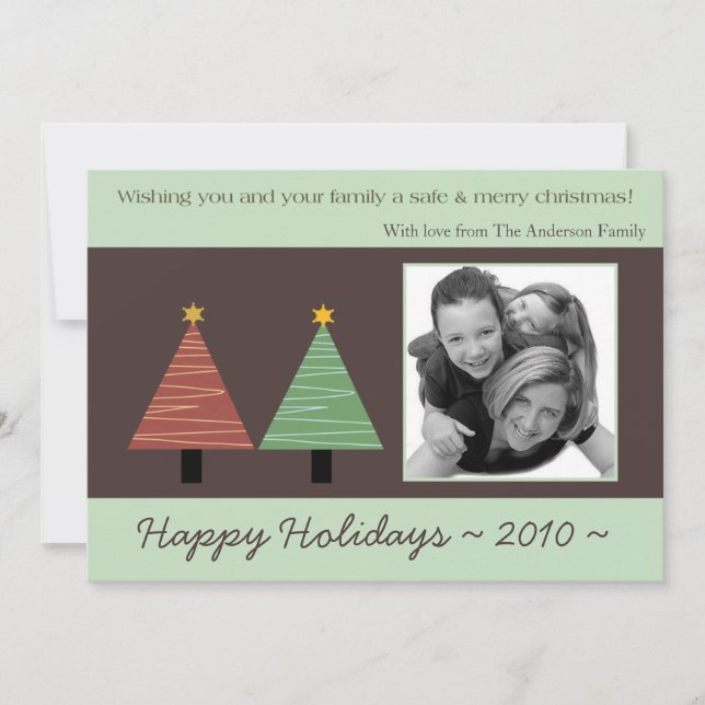 Tarjeta de Navidades FOTOGRÁFICO 5 x 7 en verde ro (Anverso)