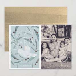 Tarjeta de Navidades fotográficos azul Peace on Ea