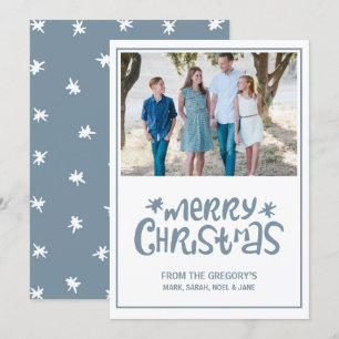 Tarjeta de Navidades fotográficos azul y blanco pa