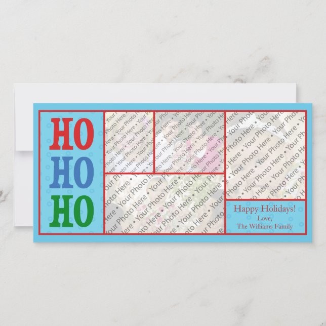 Tarjeta de Navidades fotográficos azules con texto (Anverso)