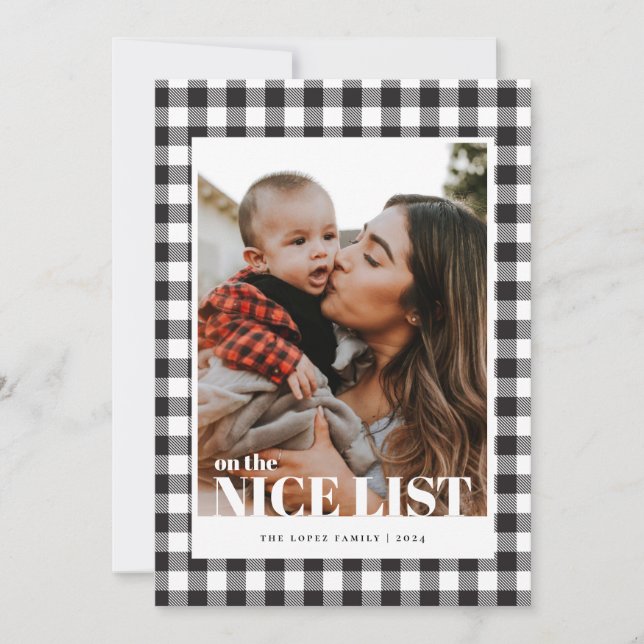Tarjeta de Navidades fotográficos Black Gingham Ni (Anverso)