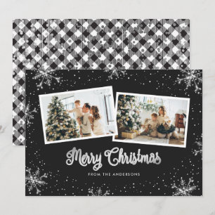 Tarjeta de Navidades fotográficos Black White Silv