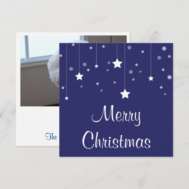 Tarjeta de Navidades fotográficos blancos y azules (Anverso / Reverso)