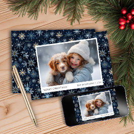 Tarjeta de Navidades fotográficos Blue Snowflake