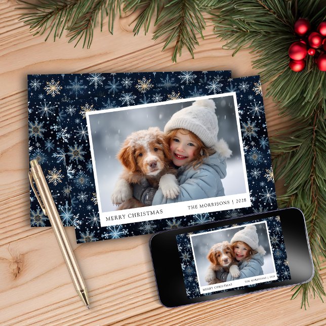 Tarjeta de Navidades fotográficos Blue Snowflake (Subido por el creador)