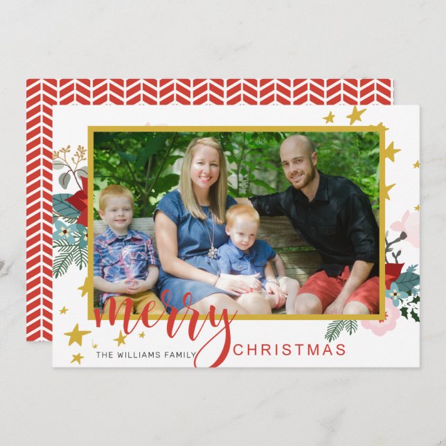 Tarjeta de Navidades fotográficos Calligraphy Poin (Anverso / Reverso)