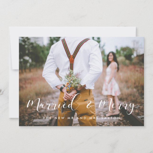 Tarjeta de Navidades fotográficos casados y elegan (Anverso)
