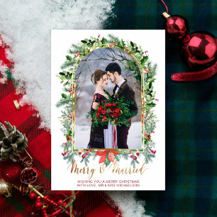 Tarjeta de Navidades fotográficos casados y merry