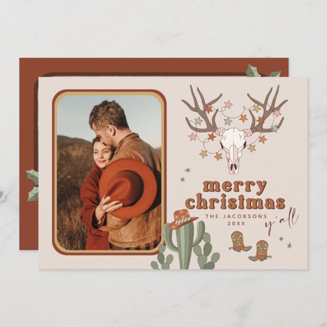 Tarjeta de Navidades fotográficos COLT Retro Cactu (Anverso / Reverso)