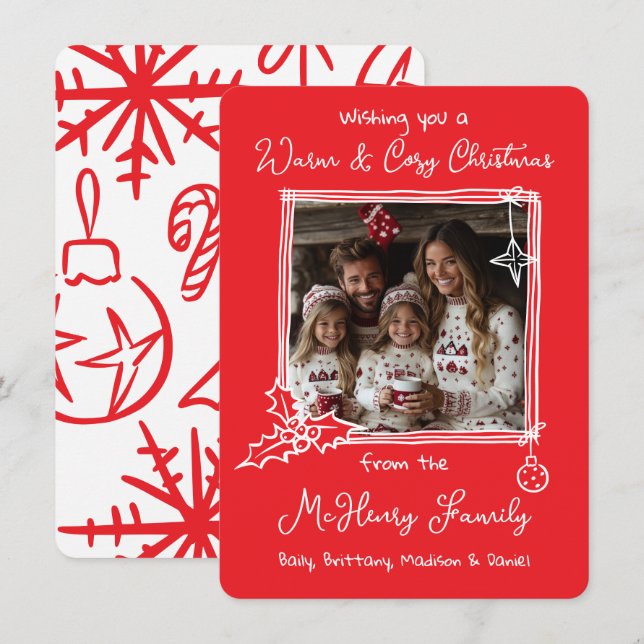 Tarjeta de Navidades fotográficos con dibujos a ma (Anverso / Reverso)