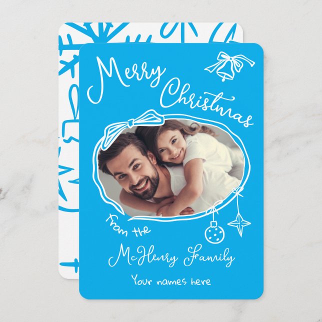 Tarjeta de Navidades fotográficos con dibujos a ma (Anverso / Reverso)