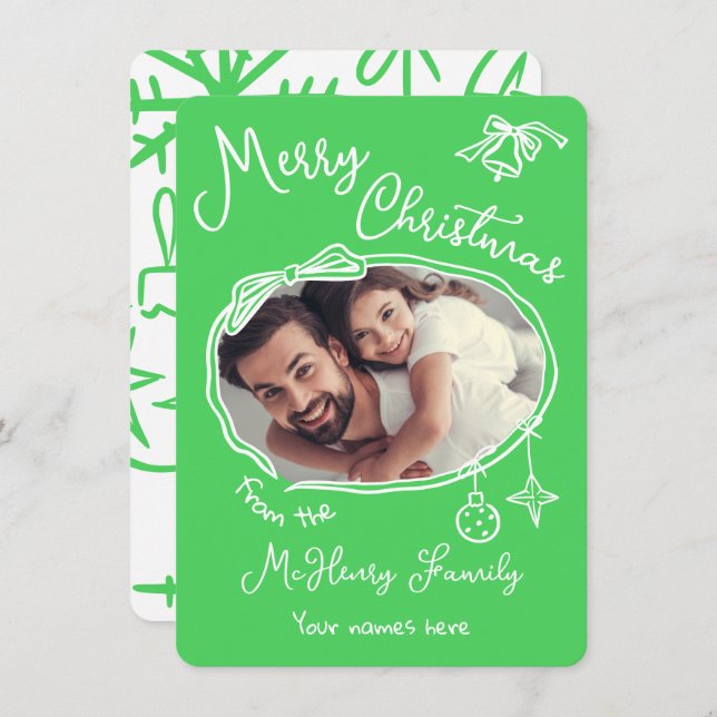 Tarjeta de Navidades fotográficos con dibujos a ma (Anverso / Reverso)