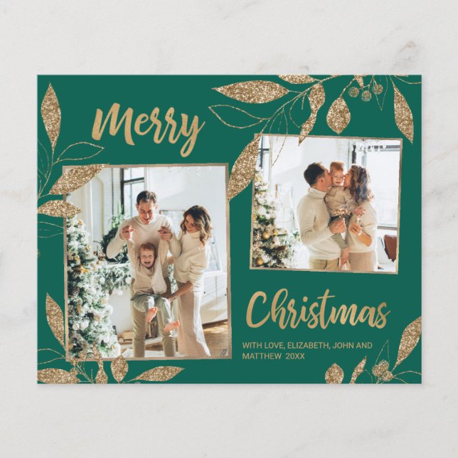Tarjeta de Navidades fotográficos con hojas de oro (Anverso)